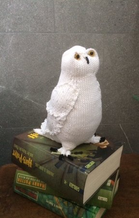 Für ihren Enkel hat eine Kundin die Hedwig (Harry Potter) aus Mondial Bio cotton in der Farbe weiß gestrickt.\\n\\n20.04.2023 10:30